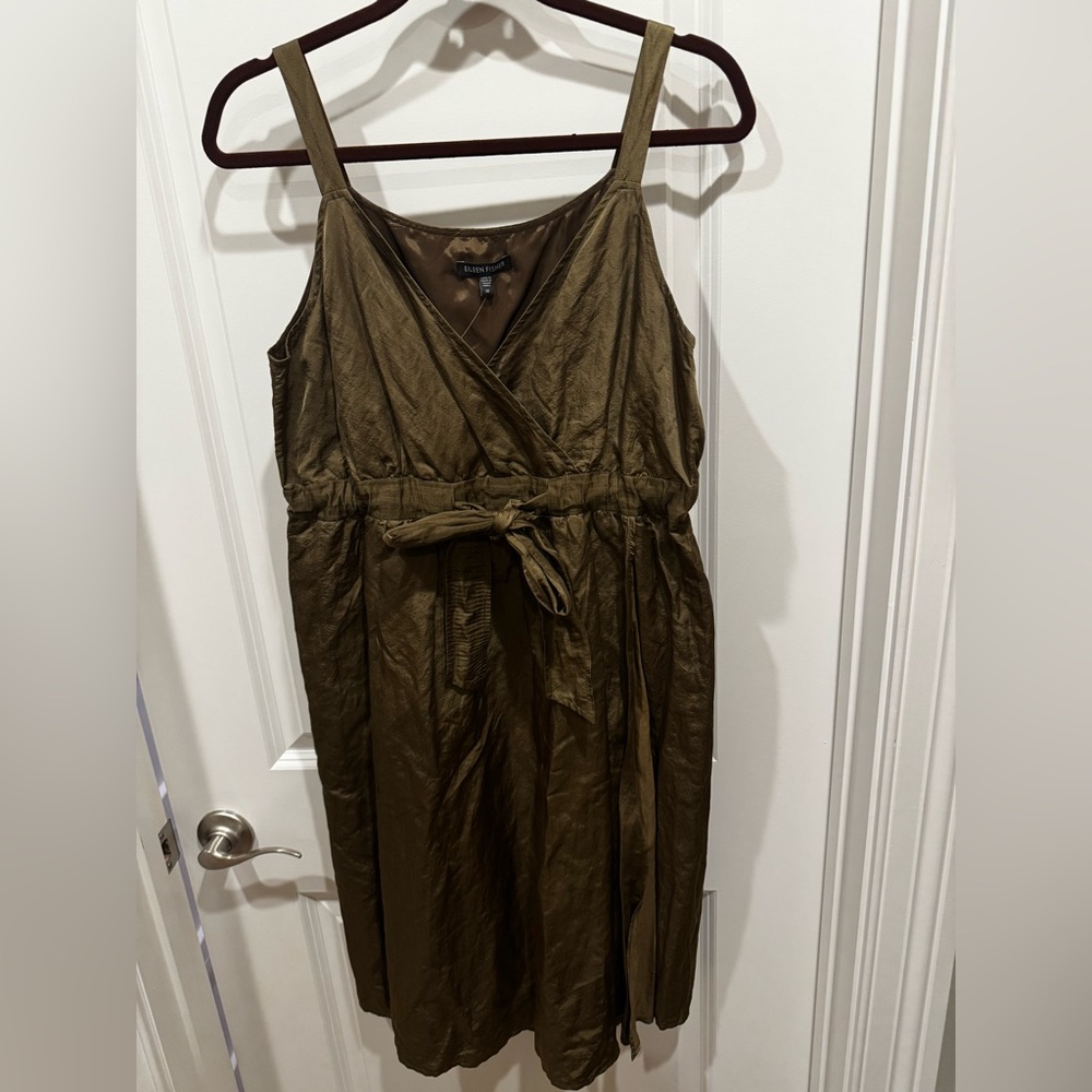 Eileen Fisher Olive-Green Tie-Waist Maxi Dress